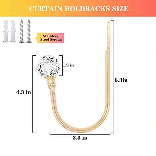 KOLAKO Crystal Curtain Holdbacks Set of 2 — Rose Gold Metal Tieback Hooks with Crystal Ball | 16 cm (6.3 inch) Length thumbnail 2