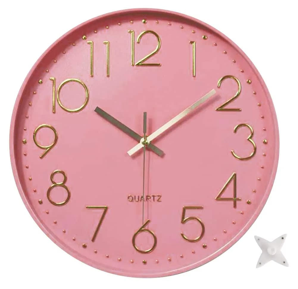 YTAONS 12-inch Silent Non-Ticking Wall Clock with Arabic Numerals | Modern Navy Blue Decor — Pink-rose
