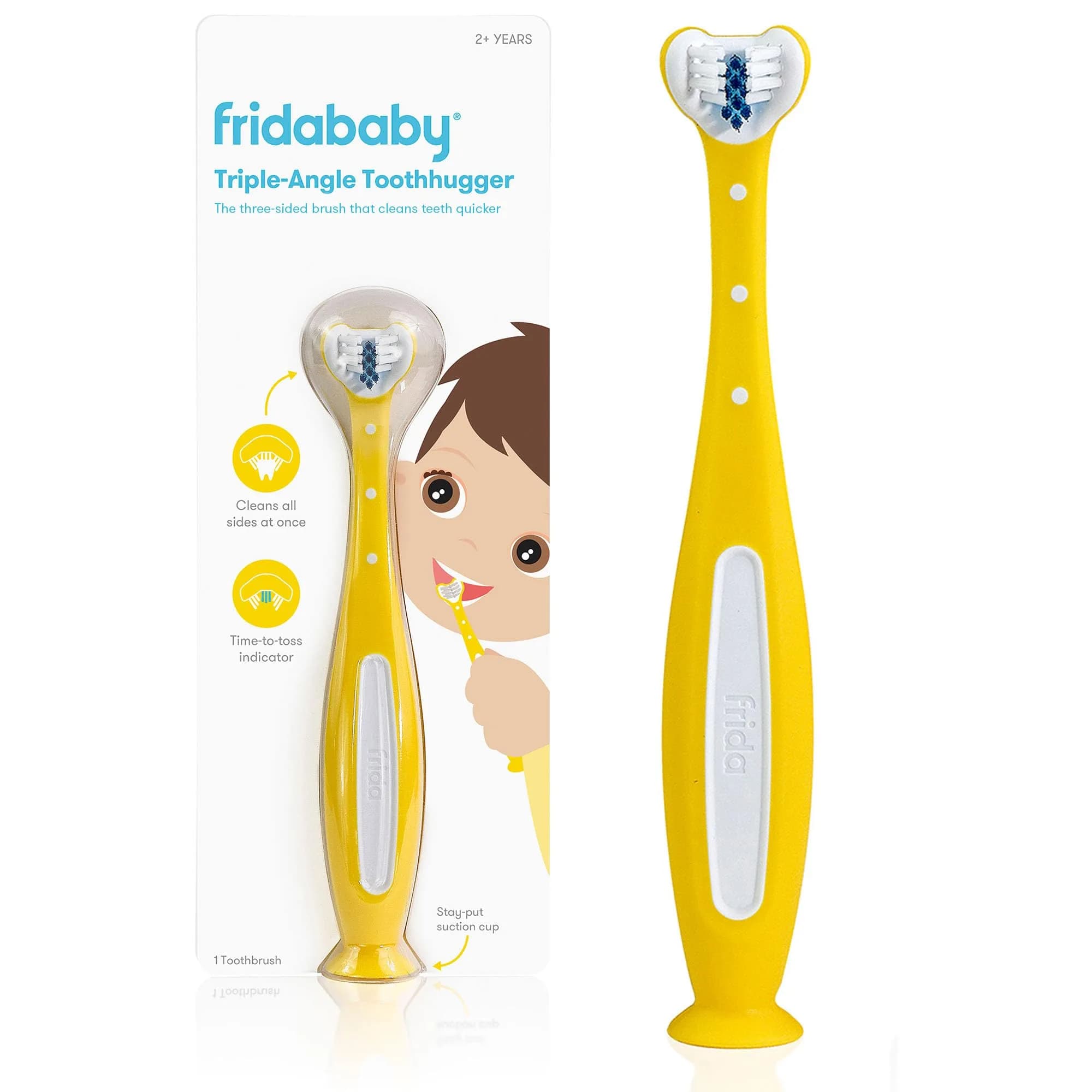 Frida Baby Triple-Angle Toothhugger Toddler Toothbrush 2 Years+ Pink | Cleans All Sides at Once — Yellow