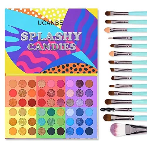 UCANBE 54 Colors Splashy Candies Eyeshadow Palette + 15pcs Makeup Brush Set | Highly Pigmented Matte Metallic Shimmer Glitter Eye Shadow thumbnail 1