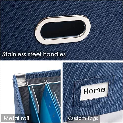 PRANDOM Decorative Linen File Organizer Box Set with Lids, 28.5cm (11.2 inch) Height | Collapsible Storage for Letter/Legal Files thumbnail 6