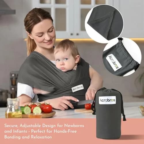 ACRABROS Baby Wrap Carrier for Newborns to Toddlers (8-35 lbs) | Breathable, Hands-Free, Dark Grey thumbnail 5