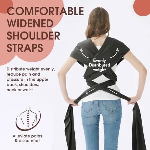 ACRABROS Baby Wrap Carrier for Newborns to Toddlers (8-35 lbs) | Breathable, Hands-Free, Dark Grey thumbnail 3