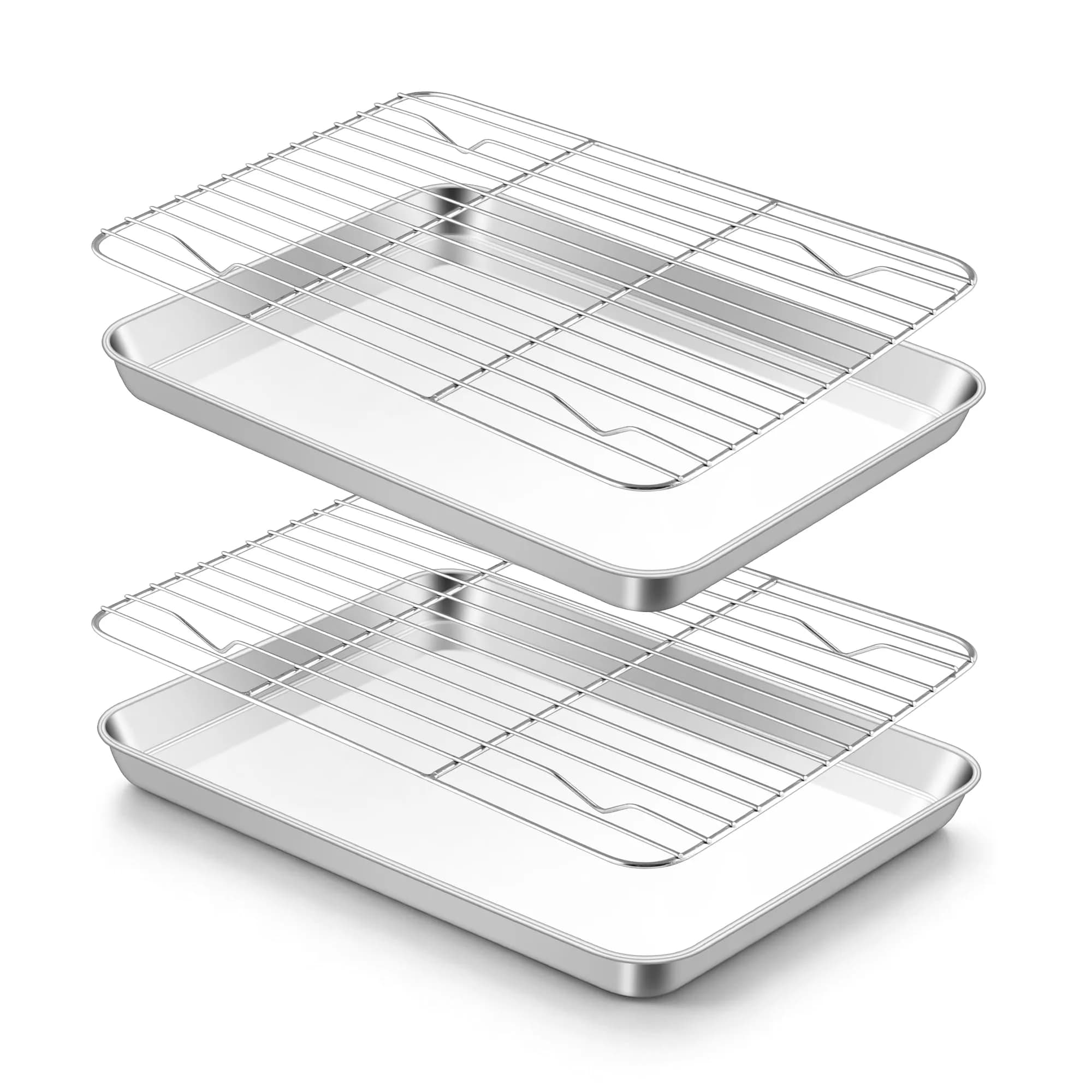 TeamFar Stainless Steel Toaster Oven Pan with Rack Set, 10.5"x 8"x 1" | Durable & Healthy Bakeware for Indian Kitchens - main product image