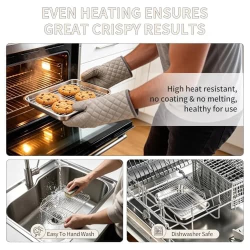 TeamFar Stainless Steel Toaster Oven Pan with Rack Set, 9"x7"x1" | Healthy, Heavy Duty & Dishwasher Safe thumbnail 5