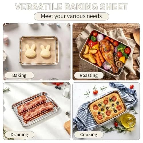 TeamFar Stainless Steel Toaster Oven Pan with Rack Set, 9"x7"x1" | Healthy, Heavy Duty & Dishwasher Safe thumbnail 6