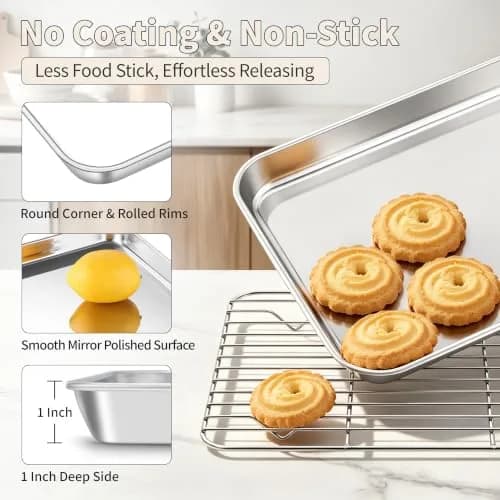TeamFar Stainless Steel Toaster Oven Pan with Rack Set, 9"x7"x1" | Healthy, Heavy Duty & Dishwasher Safe thumbnail 3