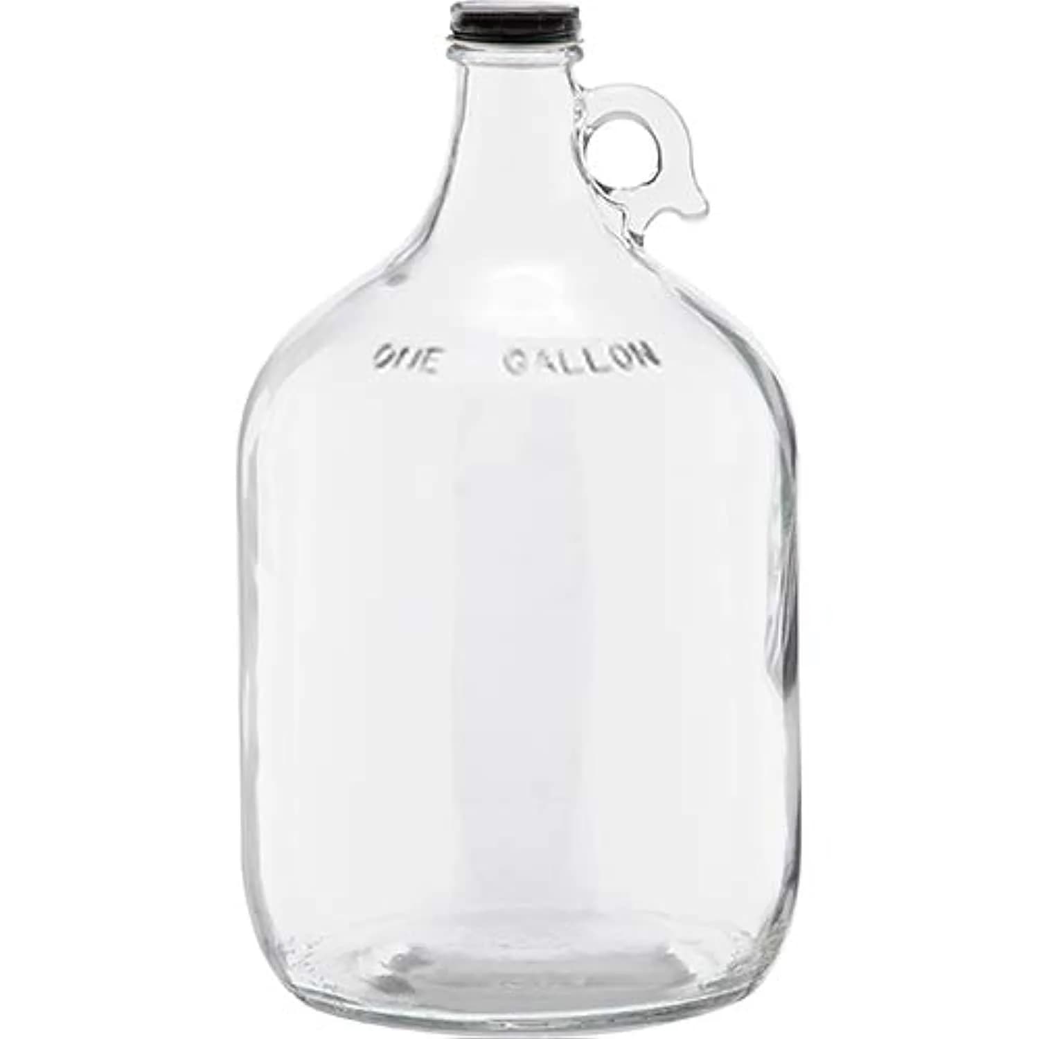 C-Store Packaging 1 Gallon Glass Fermenting Jug with Handle, Black Polyseal Lid & Cap | Durable 128oz Home Brewing Jug - main product image