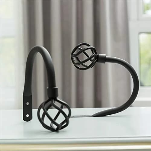 HIKMLK Geometric Industrial Curtain Holdbacks 2pcs | Heavy Duty Cast Iron Wall Hooks (Matt Black) thumbnail 3