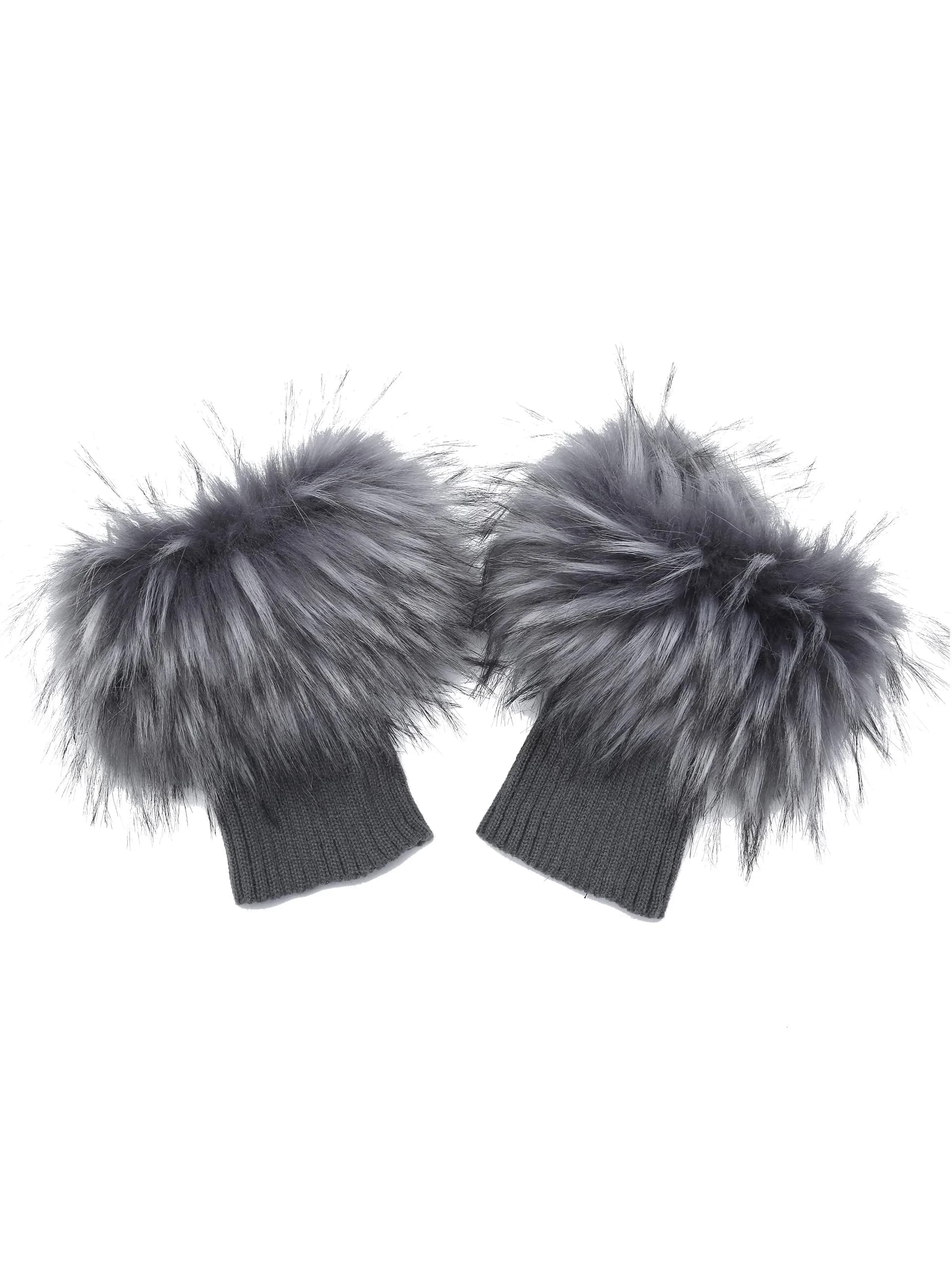 LA CARRIE Women's Faux Fur Plush Leg Warmers - Grey With Tips | One Size (15.9 cm loop, 19.8 cm knit)