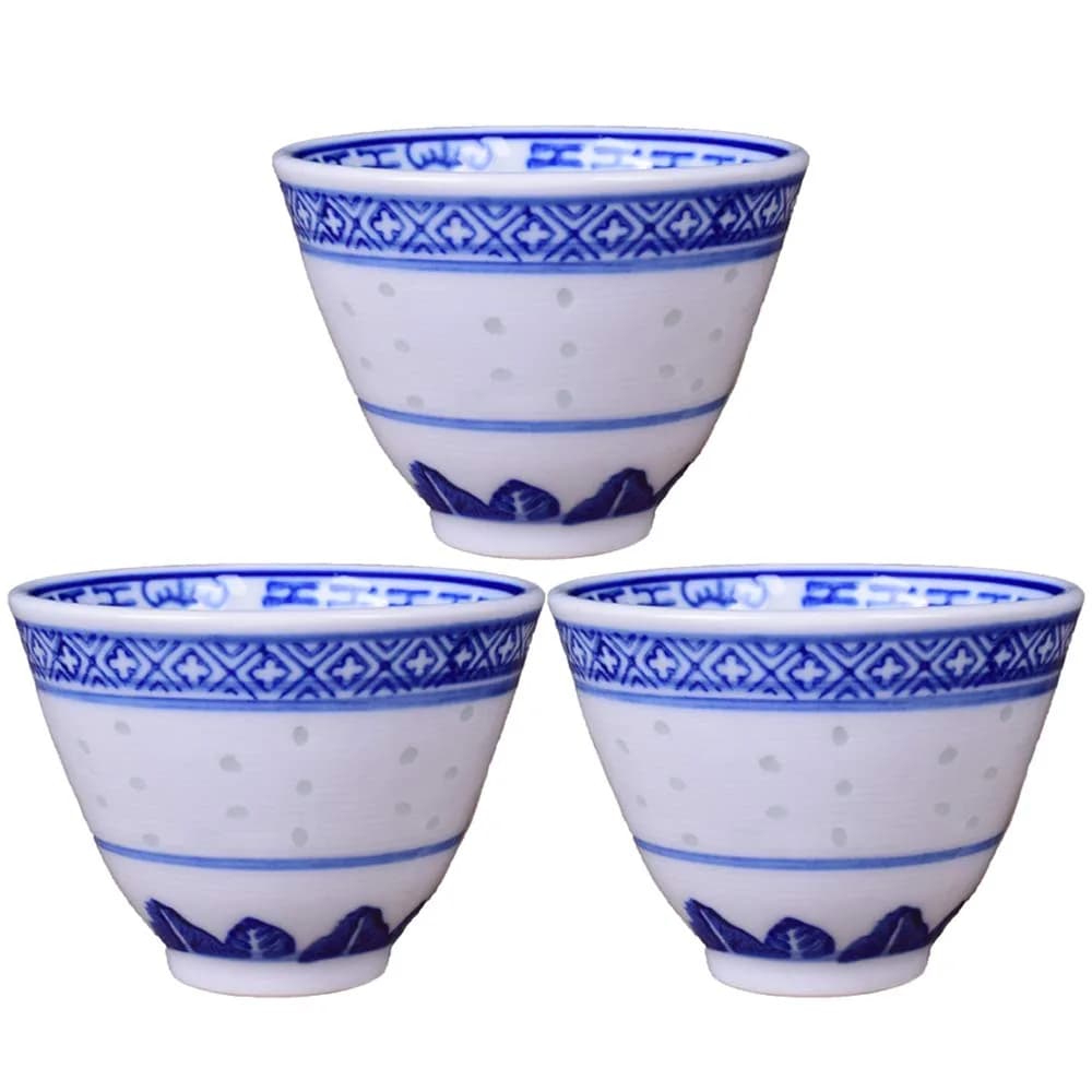Woonsoon Bone China Tea Cup Set of 3 | 70 ml Traditional Blue-White Design - main product image