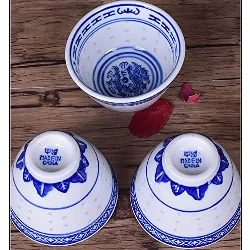 Woonsoon Bone China Tea Cup Set of 3 | 70 ml Traditional Blue-White Design thumbnail 3