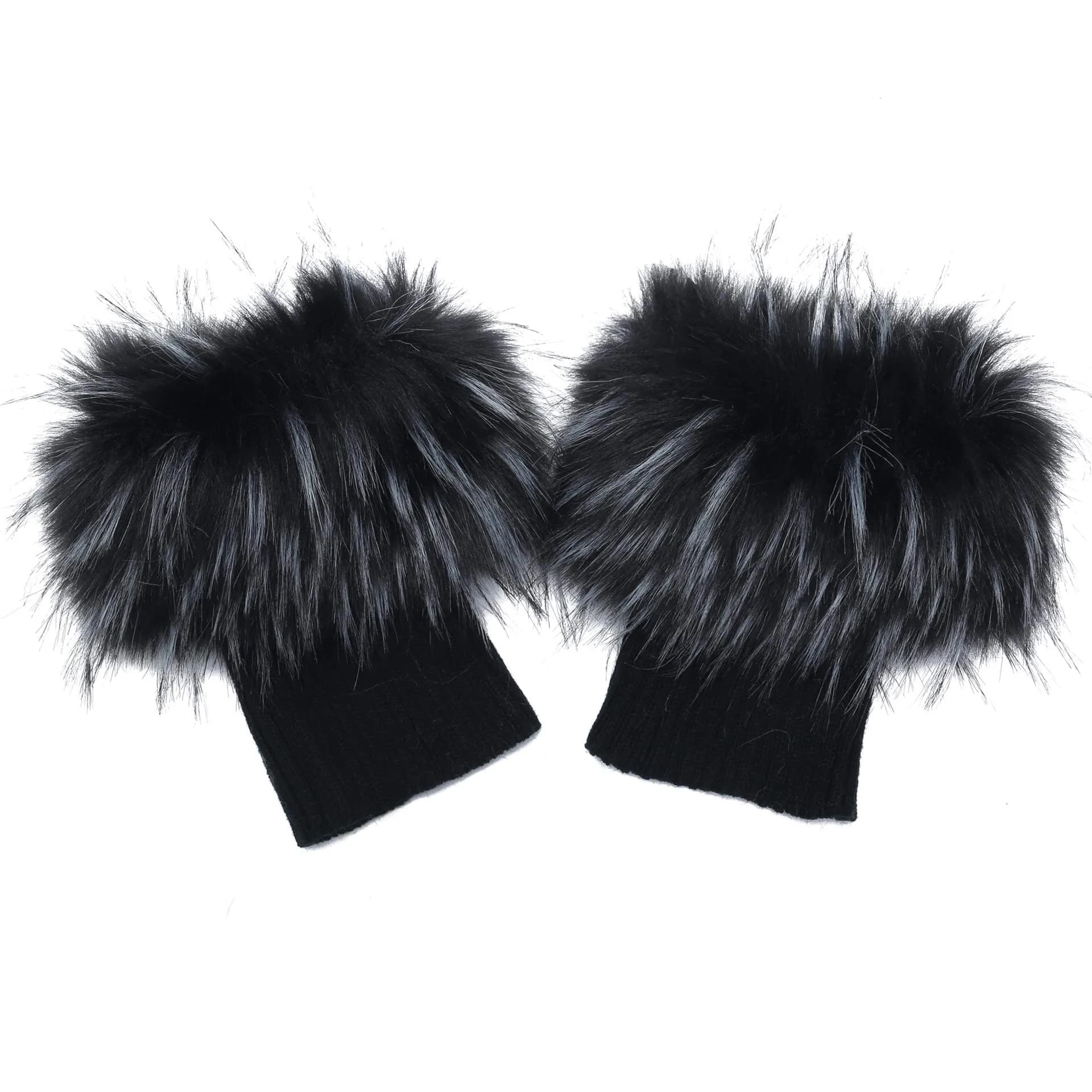 LA CARRIE Faux Fur Plush Leg Warmers Short Fuzzy Leg Cuffs for Women & Girls | Black & White (1 Pair)