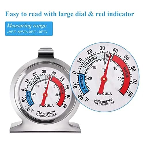 PECULA Classic Refrigerator Thermometer 4-Pack | Large Dial with Red Indicator for Freezers & Coolers thumbnail 2