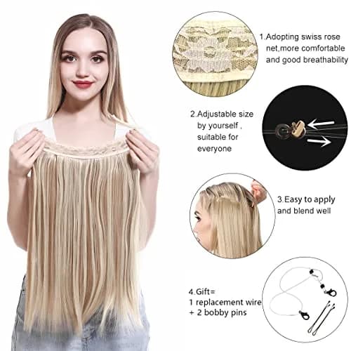 SARLA 22 Inch Invisible Wire Hair Extensions Light Auburn | Long Straight Synthetic Hairpiece for Women thumbnail 5