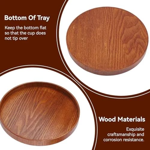 Agatige Round Wooden Serving Tray 21cm | Natural Wood Grain Decor for Home & Party thumbnail 4