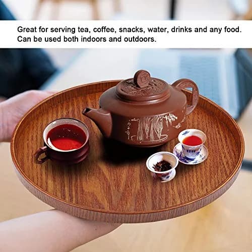 Agatige Round Wooden Serving Tray 21cm | Natural Wood Grain Decor for Home & Party thumbnail 9