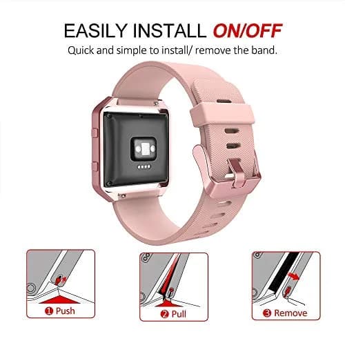 Simpeak Sport Band Compatible with Fitbit Blaze Small Pink | Silicone Wristband with Metal Frame thumbnail 2
