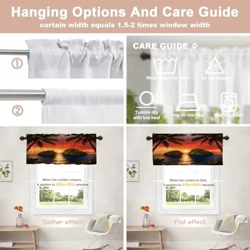 Shrahala Beautiful Sunrise Hawaii Kitchen Valances 52x18 inch | Beach Palms Sunset Window Decor thumbnail 4