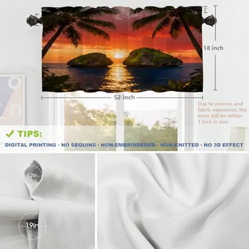 Shrahala Beautiful Sunrise Hawaii Kitchen Valances 52x18 inch | Beach Palms Sunset Window Decor thumbnail 5