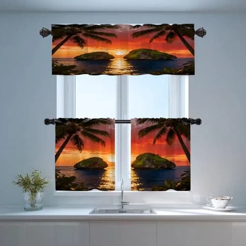 Shrahala Beautiful Sunrise Hawaii Kitchen Valances 52x18 inch | Beach Palms Sunset Window Decor thumbnail 7