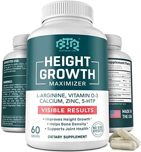 BTQ BIOTEQUE LAB Height Growth Maximizer, Calcium, Vitamin D3 & Zinc, 60 Caps | Bone & Height Support for Kids & Teens thumbnail 1