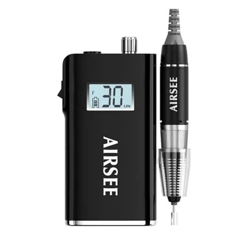 AIRSEE Rechargeable 30000RPM Electric Nail Drill E8 Black | Professional E File Machine, Cordless & Portable, High Speed for Acrylic Nail Natural Extension Gel Nails Polish Cuticle thumbnail 1