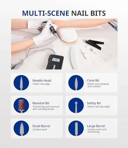 AIRSEE Rechargeable 30000RPM Electric Nail Drill E8 Black | Professional E File Machine, Cordless & Portable, High Speed for Acrylic Nail Natural Extension Gel Nails Polish Cuticle thumbnail 7