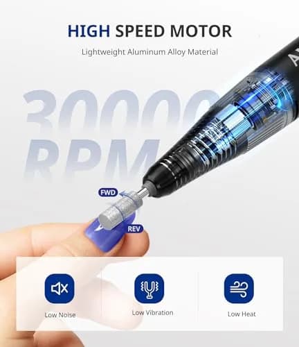 AIRSEE Rechargeable 30000RPM Electric Nail Drill E8 Black | Professional E File Machine, Cordless & Portable, High Speed for Acrylic Nail Natural Extension Gel Nails Polish Cuticle thumbnail 3