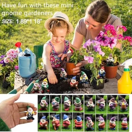 HONEYSHOW Fairy Garden Accessories Mini Gnome Resin Figurines Set 7Pcs | Hand-Painted Waterproof Decor for Pots & Terrariums thumbnail 2