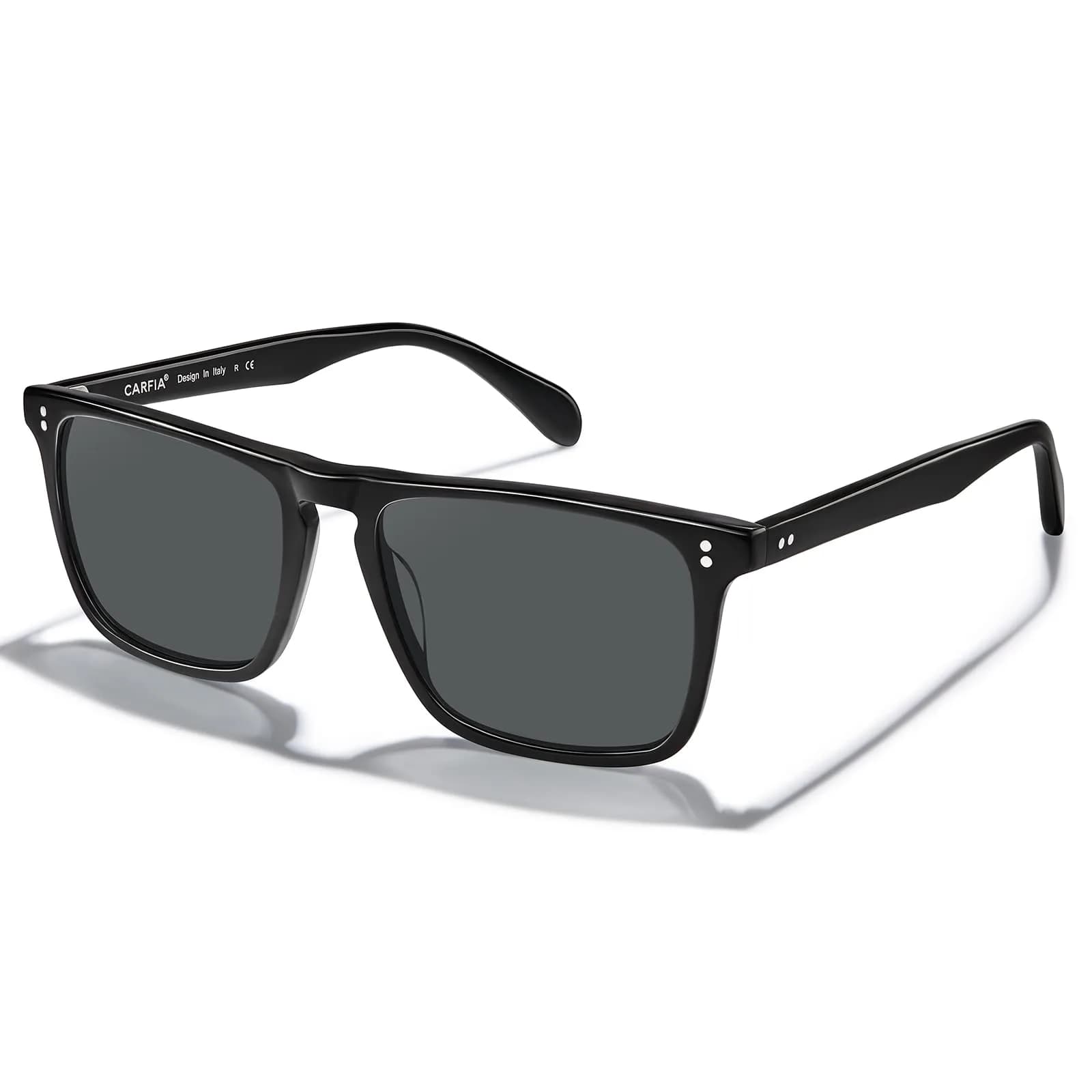 CARFIA Retro Square Polarized Sunglasses for Men | 54mm Lens Width (1.94 Fl Oz) — 1. Black Frame Gray Lens