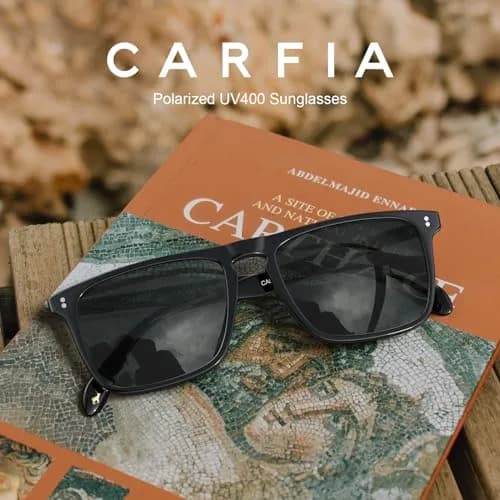 CARFIA Retro Square Polarized Sunglasses for Men UV Protection CA53572 | 54mm Lens Width, 18mm Bridge Width thumbnail 8
