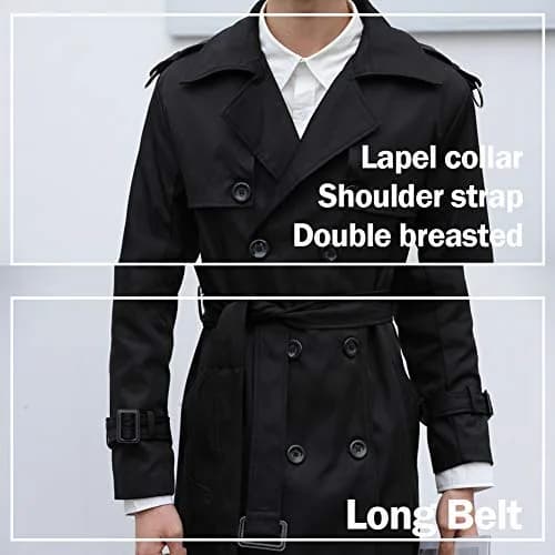 Pantete Men's Double Breasted Trench Coat Oversized Windbreaker Long Jacket | Water-Resistant, Full Coverage, Casual & Business thumbnail 5