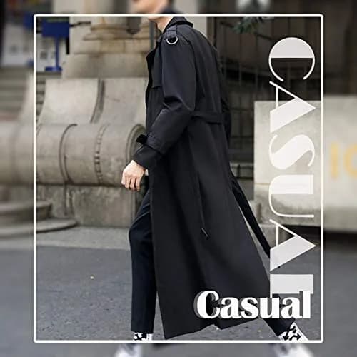 Pantete Men's Double Breasted Trench Coat Oversized Windbreaker Long Jacket | Water-Resistant, Full Coverage, Casual & Business thumbnail 3