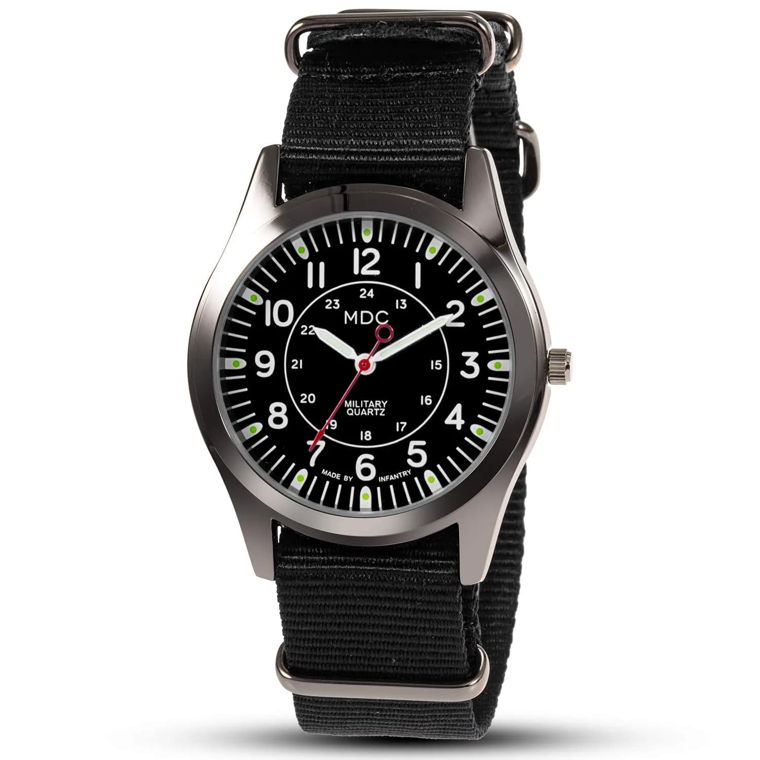 Infantry MDC Military Field Watch 40mm (1.57 inches) | Japanese Quartz, Black Dial, Green Nylon Strap — Black