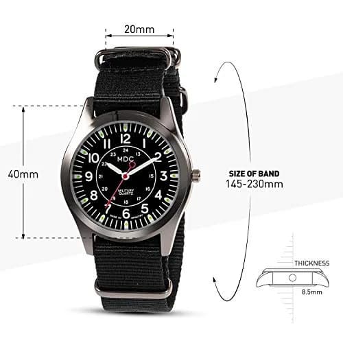 Infantry MDC Mens Military Field Watch 40mm (1.57 inches) | Japanese Quartz Movement, Black Nylon Strap thumbnail 6