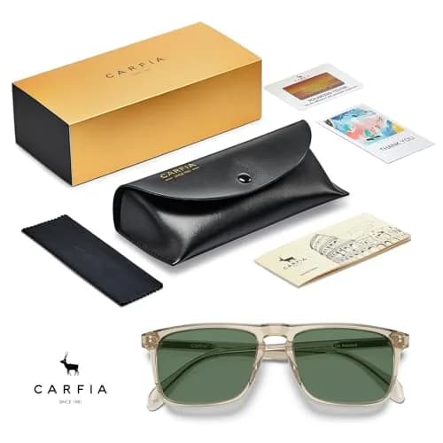 CARFIA Retro Square Polarized Sunglasses for Men UV Protection CA53572 | Polarized Lenses, Acetate Frame, 145mm Arm thumbnail 6