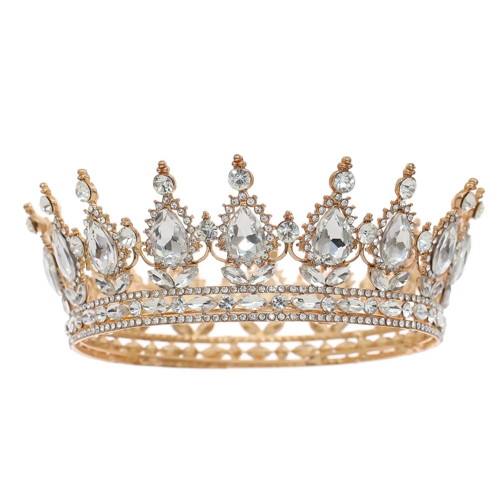 FORSEVEN Birthday Queen Crown with Rhinestones | 11.7 cm (4.6 Inch) Diameter — Gold+White