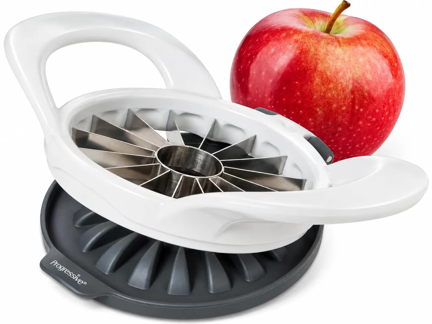 Progressive PrepWorks Apple Slicer and Corer, Red | 16 Thin Apple Slices, Safe & Efficient — White