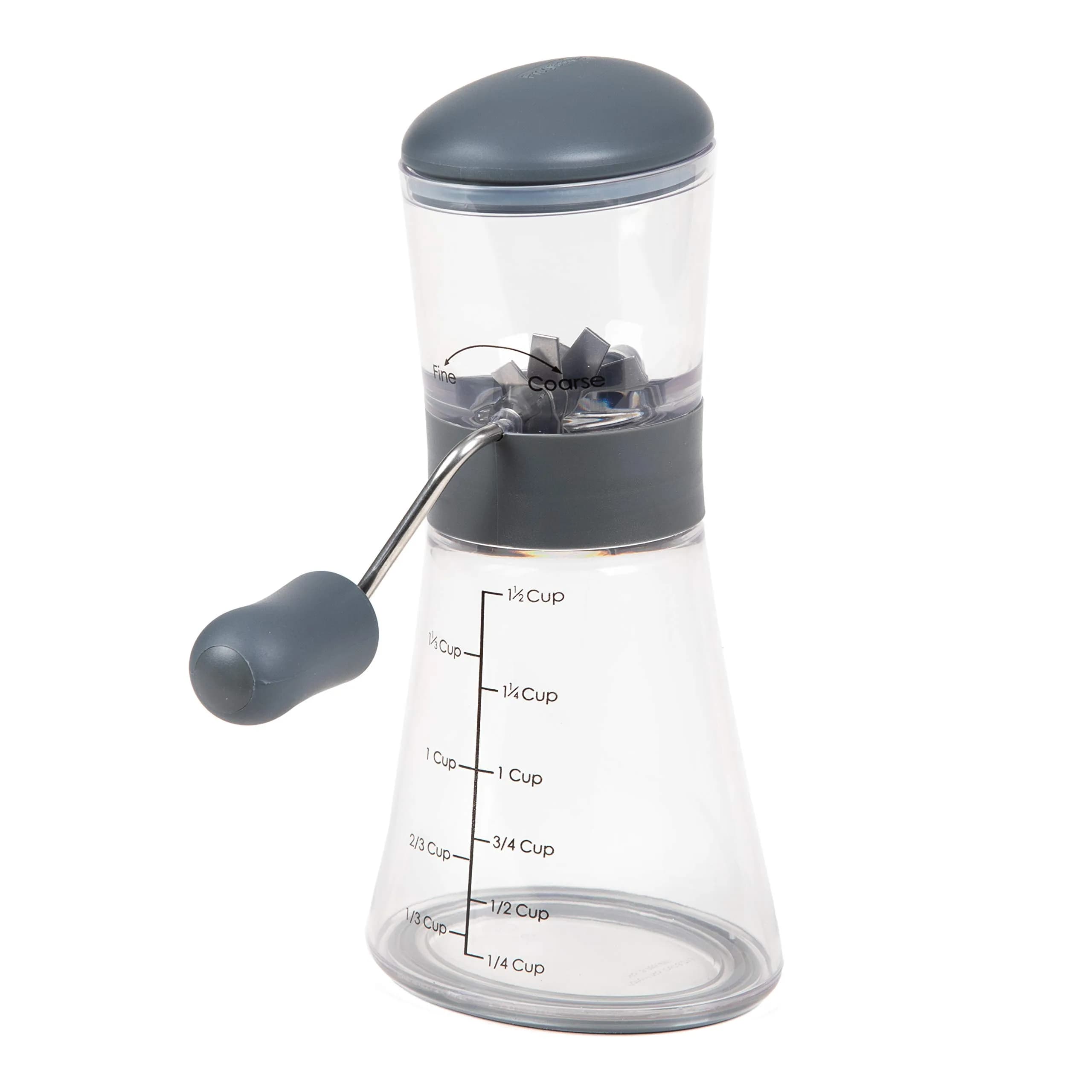 Prepworks by Progressive Nut Chopper with Non-Skid Base, Red | Patented Design with Fine-to-Course Grinding Options & Clear Measurements (1 Unit) — Gray