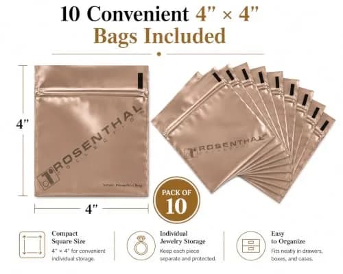 Rosenthal Collection Anti Tarnish Jewelry Bags 4" x 4" (10-Pack) | Protects Silver from Tarnish for 3 Years thumbnail 2