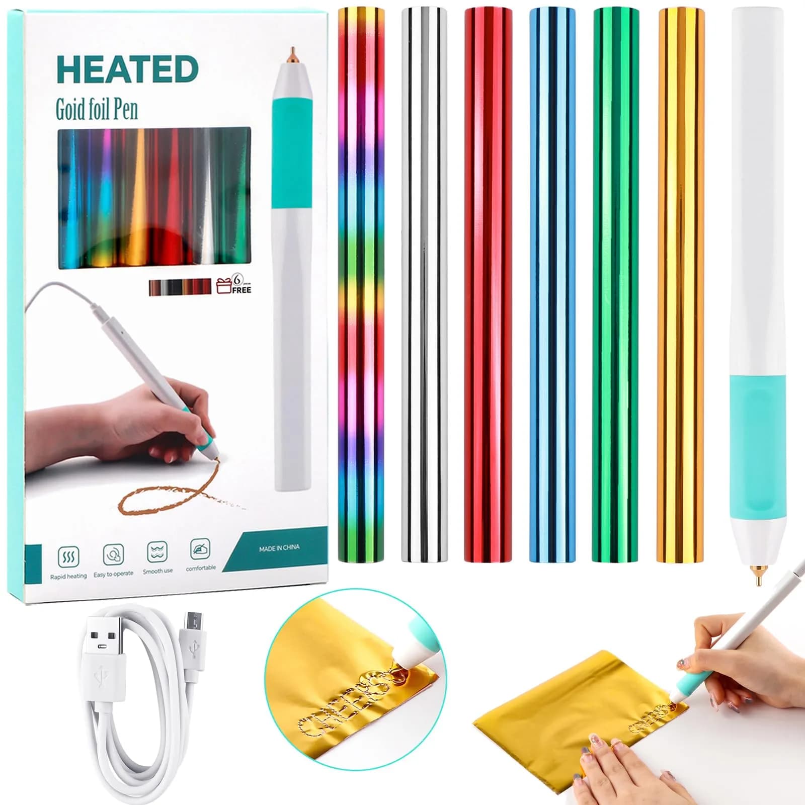 CYFUN DESIGN Heated Foil Pen Set with Gold Foil Roll & USB Cable | Crafting & Card Making Tool - main product image