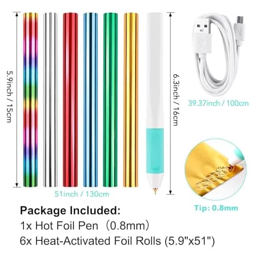 CYFUN DESIGN Heated Foil Pen Set with Gold Foil Roll & USB Cable | Crafting & Card Making Tool thumbnail 2