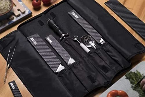 Asaya Chef Knife Roll Bag - 12-Pocket Travel Case for Kitchen Knives, Lightweight Stain-Resistant Nylon (Brown) | Secure & Portable thumbnail 6