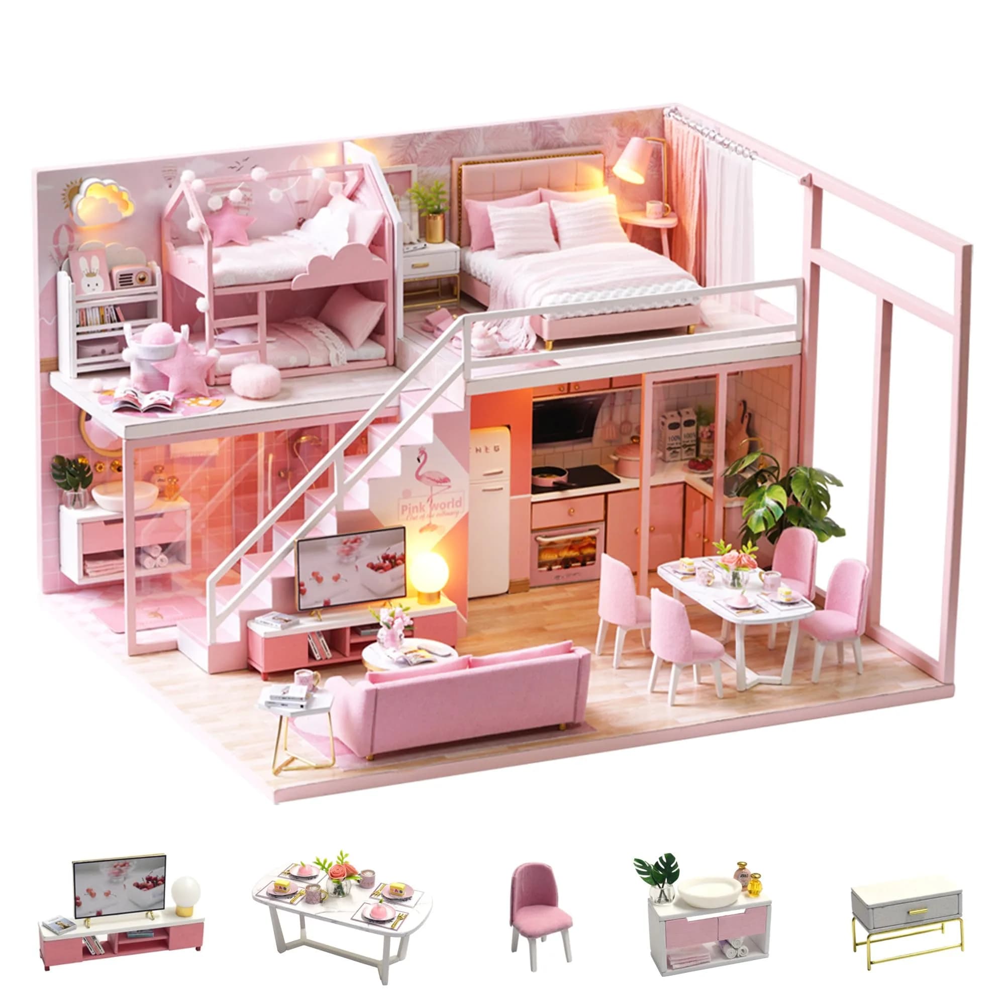 Flever "Meeting Your Sweet" DIY Miniature Dollhouse Kit with Furniture & Dust Cover, 1:32 Scale | Ages 14+