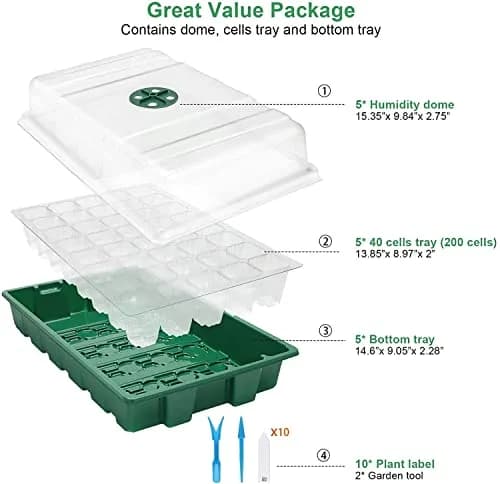 MIXC 5 Pack Seed Starter Tray, 40-Cell 5-Pack | Transparent Plastic Germination Kit for Indoor & Outdoor Gardening thumbnail 7