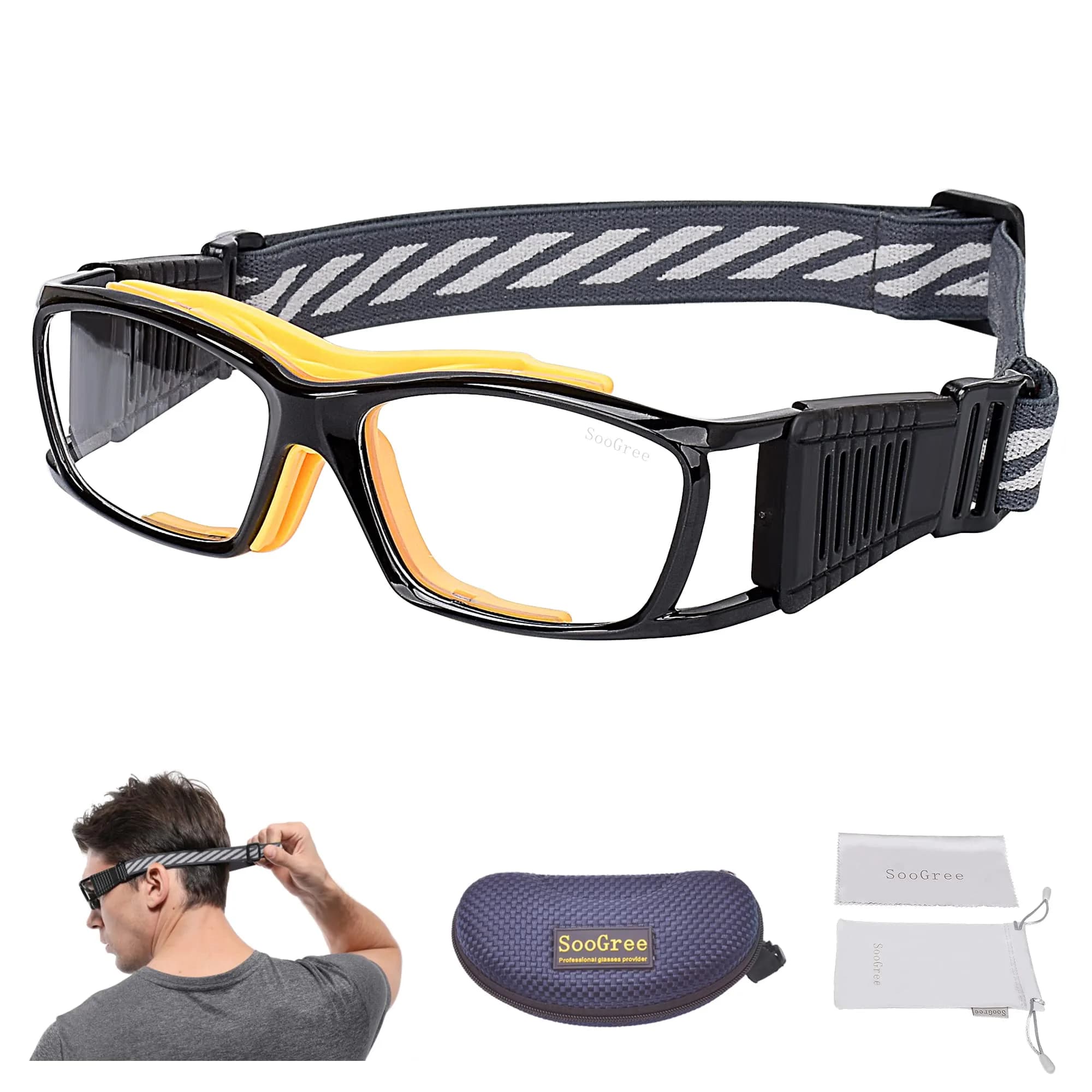 SooGree Racquetball Goggles for Men Women | Impact-Resistant Polycarbonate Lens & Adjustable Strap — Yellow