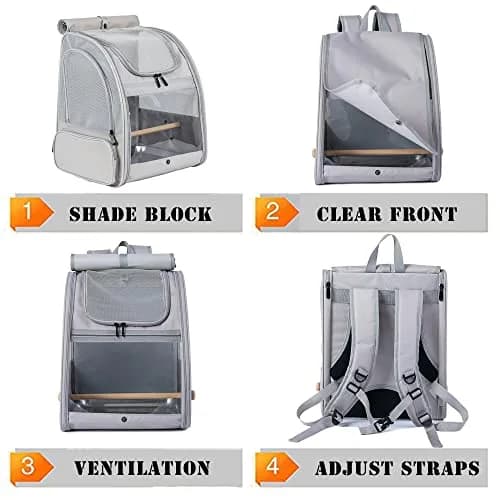 ORIZZP Bird Backpack Travel Carrier with Stand Perch & Shade Cover, Airline Approved Grey 38cm (15 inch) | Bird Backpack for Travel & Hiking thumbnail 5
