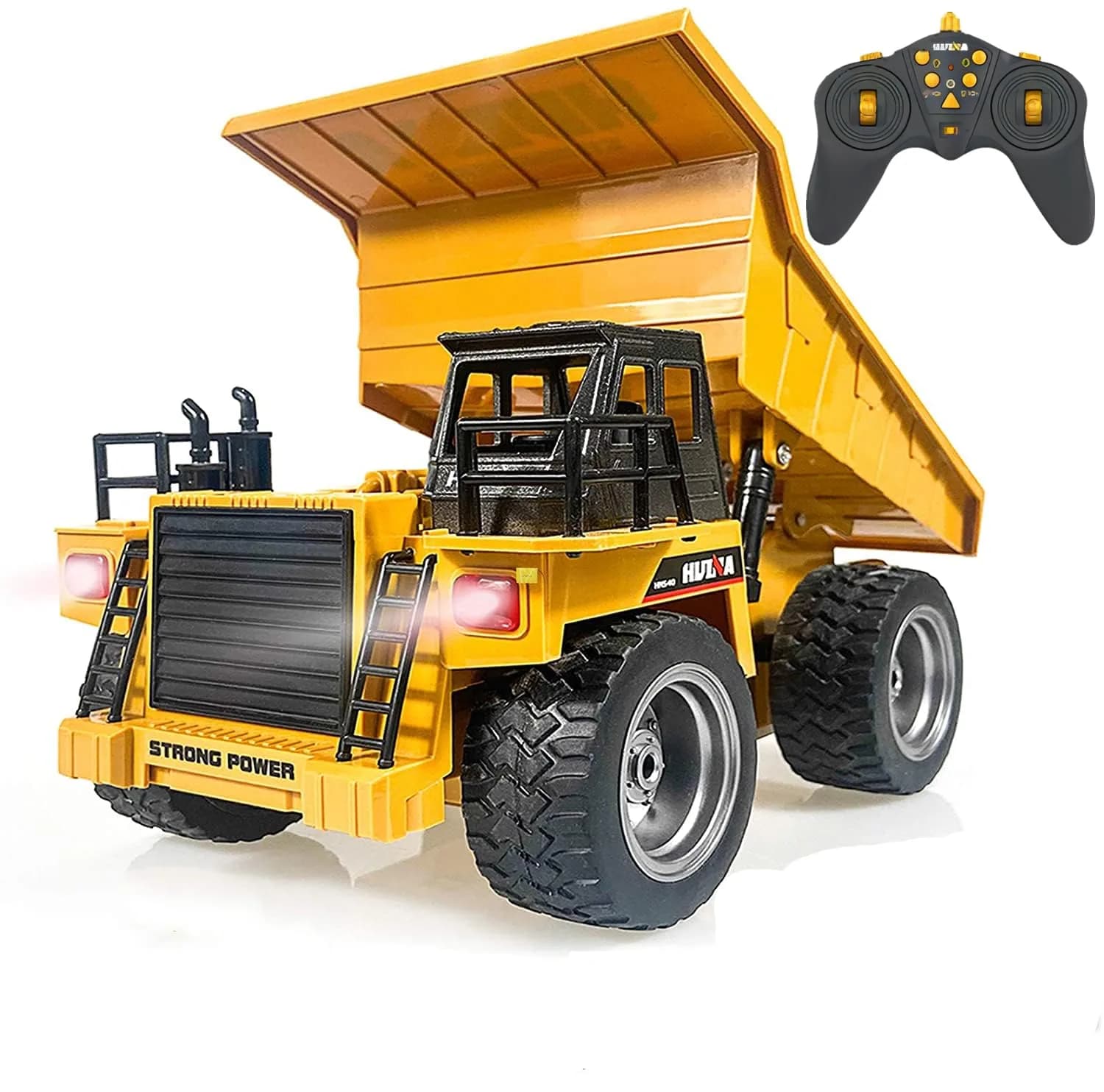 HuiNa 1:18 Scale RC Dump Truck Yellow | 6-Channel Full Functional Metal Construction Toy - main product image