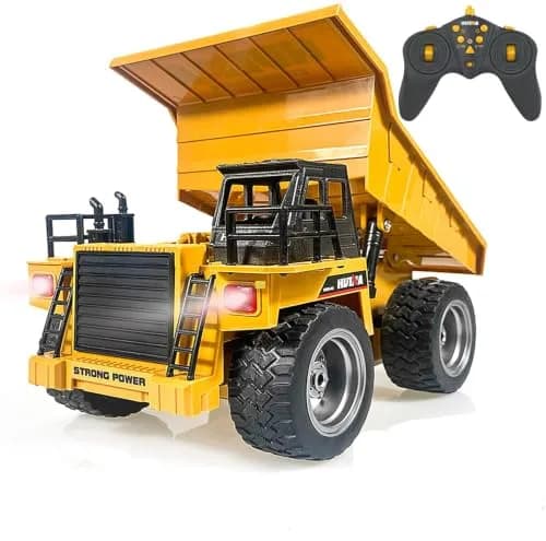 HuiNa 1:18 Scale RC Dump Truck Yellow | 6-Channel Full Functional Metal Construction Toy thumbnail 1